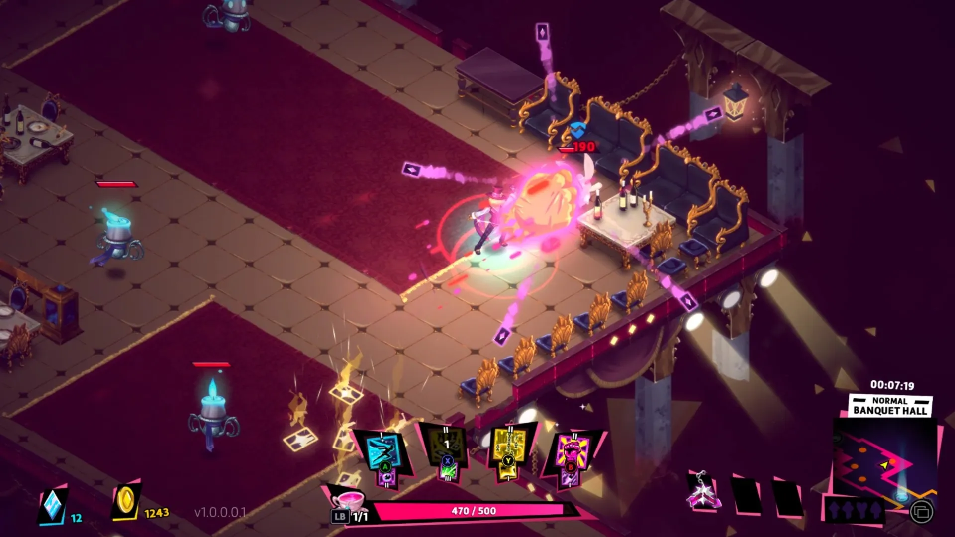 Dandy Ace unleashing a powerful magic attack within a vibrant dungeon setting